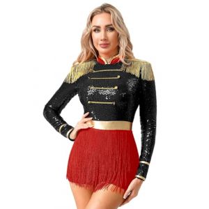 Aislor Femme Déguisement De Dompteuse Cirque Tenue Femme Body Robe Halloween Mascarade Fête Clown Arlequin Costume Circus Clown Cosplay Tassel Noir XXL (Aislor EU, neuf)