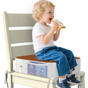 Rehausseur de chaise pour enfant - Ancrage 4 points - 9,6 cm - Sur&eacute;l&eacute;vation pour tout-petits &agrave; la table &agrave; manger - Avec poches lat&eacute;rales - Antid&eacute;rapant et portable - Pour enfants - Marron (Aqash-eu, neuf)
