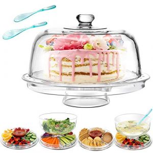 Masthome Pr&eacute;sentoir &agrave; G&acirc;teau, Support G&acirc;teau en Acrylique avec Cloche, 6 en 1 Cloche &agrave; G&acirc;teaux Multifonctionnelle, D&ocirc;me &agrave; G&acirc;teaux Rond Rotatif pour Les Mariages et Les F&ecirc;tes (masthome, neuf)