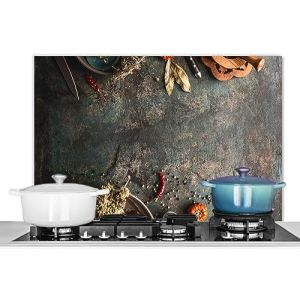 KitchenYeah© Fond de Hotte 80x55 cm Aluminium Crédence Cuisine Décoration Murale Crédence Plaque de Cuisson Anti Projection Marbre - Légumes - Automne - Citrouille - Rustique - Herbes (KitchenYeah, neuf)
