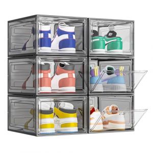 TidyTrove Boîtes à chaussures, Lot de 6, Boîte à Chaussures en Plastique Transparent Empilable, Conteneurs Organisateurs de Chaussures Pliables et Robustes avec Porte pour Femmes/Hommes, Noir (Osan Logistics, neuf)