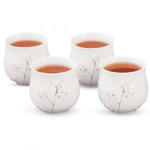 DUJUST Set de 4 tasses &agrave; th&eacute; japonaises, tasse &agrave; th&eacute; chinoise en porcelaine blanche, cadeau mignon pour adultes, amateurs de th&eacute;/femmes/hommes (prune en or) (EletreeEU, neuf)