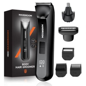 MAXGROOM Tondeuse Corps, Tondeuse Corps Intime Homme,3 En 1 Tondeuse pour Barbe,Cheveux et Corps,Polis du Nez,Rasoir Homme Multifonctionnel IPX7 &Eacute;tanche,120mins Autonomi (Maxgroom-Direct-FR, neuf)