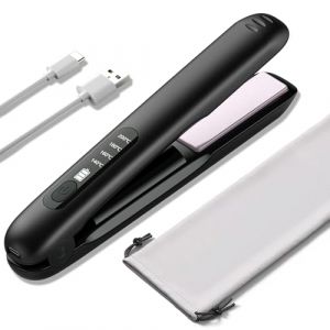 Lisseur et boucleur de cheveux sans fil 2 en 1, lisseur de voyage rechargeable par USB 5000mAh, mini lisseur de cheveux portable sans fil, chauffe rapide, temp&eacute;rature r&eacute;glable sur 4 niveaux (HURRICANE TRADING LTD, neuf)