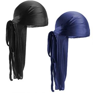 2 PCS Silky Durag Unisexe Bonnet Chapeau Durag pour Hommes Femmes Bonnet Respirant Doux Bandana Wave Cap Durag Turban Head Headwraps avec Long Tail et Wide Straps (beadshuan, neuf)