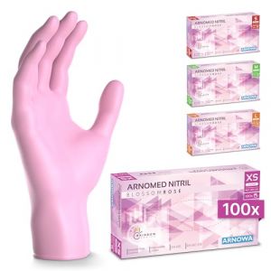 100x ARNOMED&reg; Gants en nitrile taille XS Rose, Gants &agrave; usage unique pour chirurgie & laboratoire, Gants en nitrile sans poudre et sans latex, Moufles en nitrile en XS, S, M, L, XL, XXL (arnowa, neuf)