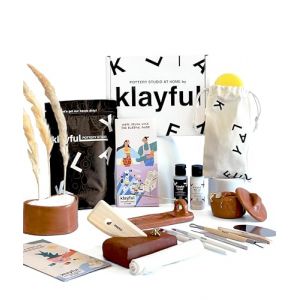 Klayful – Kit Poterie Adulte | Argille Autodurcissante Sans Cuisson,Peintures,Outils,Pinceaux,Base Blanche,Vernis,Guide (1,5 kg Argile Terracotta – Sans Peintures) (klayful, neuf)