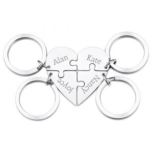 OTXIXTO Porte-cl&eacute;s Pi&egrave;ce Puzzle Coeur Argent Personnalis&eacute; Porte-cl&eacute;s Puzzle Coeur Personnalis&eacute; avec 4 Noms Ensemble de Bijoux Acier Inoxydable pour Couples S&oelig;urs Amis Cadeaux (OTXIXTO, neuf)