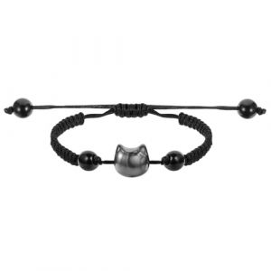 Aphumedc Obsidienne Bracelet chat pour femme Bracelet en pierre pr&eacute;cieuse r&eacute;glable Bracelet porte-bonheur Kawaii mignon chat D&eacute;coration Bijoux Femme Chat Cadeau (Brave Niu Niu, neuf)