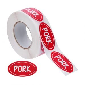 FINGERINSPIRE 500Pcs &Eacute;tiquettes Alimentaires Porc 25x45mm Autocollants Ovales Adh&eacute;sifs Porc &Eacute;tiquettes Alimentaires &Eacute;picerie Motif Mot &Eacute;tiquette Viande pour Enveloppes Pochettes Bulles et Sacs (FINGERINSPIRE FR, neuf)