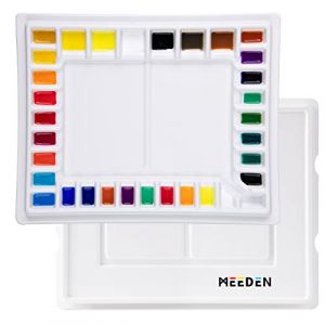 MEEDEN Grande Palette de Peinture Aquarelle en Porcelaine, Palette en C&eacute;ramique avec Couvercle pour Aquarelle, Acrylique et Autres Peintures &agrave; Base d'eau 34 x 27 cm, 33 Puits (MEEDEN ART FR, neuf)