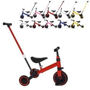 XUANYU 3 en1 Draisienne avec 3 Roues, Tricycle Bébé Évolutif de 1 à 4 Ans, Marchette à Pousser pour Enfants, Poussette Enfant Développe l'équilibre et la motricité (Rouge A) (XUASHW, neuf)