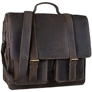 STILORD 'Marius' Sac de Professeur d'Enseignant en Cuir Sac d'&Eacute;cole Grand Porte-Documents d'affaires &Eacute;paule Compartiment pour PC Portable, Couleur:Marron - fonc&eacute; (STILORD Cuir, neuf)