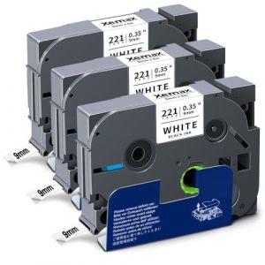 3x XemaX Compatible pour Ruban Brother 9mm P-touch TZe-221 Noir sur Blanc Étiquettes de Cassette Brother Tz-221 Ub-221 pour Brother PT-E110 H100R H110 H101C H108 E100 H100LB H105 1010 P300BT D400 (Xemax, neuf)