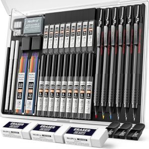 Nicpro 35 Pièces Porte-Mines Artistiques Dans un étui, Crayon Mécanique Criterium 0,5, 0,7, 0,9 mm et 2 mm avec 20 Tubes Recharges(Couleurs HB 2H 2B 4H 4B 6B),Porte Mine pour Dessin, écrire Sketch (NicproShop EU, neuf)