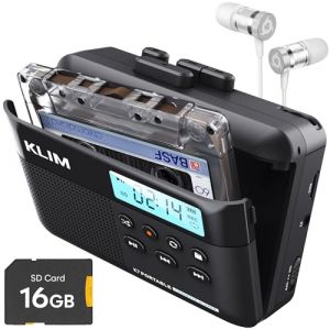Cassette Player KLIM K7 avec &eacute;couteurs Fusion - Lecteur Cassette Audio - Convertisseur Audio en MP3 - Microphone et Haut-Parleur int&eacute;gr&eacute;s - Batterie Rechargeable - Ecouteurs - Carte SD 16GB - Noir (KLIM Technologies France, neuf)
