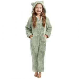 Pyjama Enfant Fille Gar&ccedil;on Douce Pyjamas Combinaison Surpyjama pour Enfants Grenouill&egrave;re Hiver Chaude Doubl&eacute;e Polaire avec Capuche V&ecirc;tements de Nuit en Polaire Pyjama Combinaison (Green, 9-10 Years) (ZFeAOPLQ, neuf)