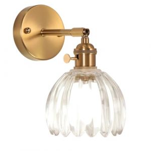 LIGINOK Applique Murale Vintage Fleur Lampe Murale avec Abat-jour en Verre et Interrupteur Rotatif E27 Luminaire Murale Int&eacute;rieur pour Chambre Salon Cuisine Couloir(Transparent) (LIGINOK Lighting, neuf)