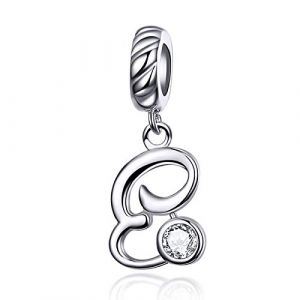 LaMenars Charme Breloque Lettre de l'alphabet Argent Sterling 925 Femmes Charms et Pendentif avec 5A Zircone Compatible pour Europ&eacute;en Bracelets Collier (Lettre E) (LaMenars, neuf)