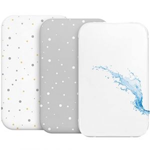 Drap Housse Cododo (Set de 2) + 1 Prot&egrave;ge Matelas Impermeable avec Elastique - 3-en-1 - Taille 55x90 cm - Compatible avec Berceaux, Lit Matelas Cododo Bebe - pour Fille et Gar&ccedil;on - Motif Gris (BMS France, neuf)