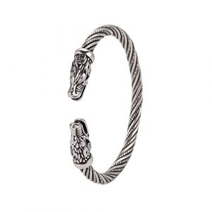 Amaxer Viking Nordique Fenrir T&ecirc;tes de Loup Odin Corbeau Corbeau Dragon Acier Inoxydable Bracelet Manchette Ouverte Forte Amulette Bijoux Protection pour Hommes Femmes (Loup Fenrir-Argent) (amaxer, neuf)