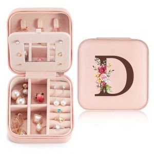 Sinekong Bo&icirc;te &agrave; Bijoux avec Lettre Initiale D Petit Boite a Bijoux Femme avec Miroir Boite &agrave; Bijoux de Voyage Coffret &agrave; Bijoux en Cuir PU pour Femme et Fille Cadeau pour Mariage Anniversaire No&euml;l (palasasa, neuf)