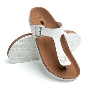 Hitmars Sandale Femme Tong Bout Ouvert Confort Mules Été Plates Chaussure et Nu-Pieds Boucle Sabots Noir Marron Bleu Or Léopard Argent Transparent Sandales Taille 36-43 EU Blanc 40 (Free Mobile OU, neuf)