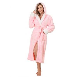 Nadeer Robe de Chambre Polaire pour Femme Homme Longue Peignoir Peignoir de Bain &agrave; Capuche en Polaire Douce Unisexe Cravate Taille Robe de Chambre S&eacute;chage Peignoir (Likela, neuf)