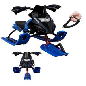 Laneetal Luge Enfant, Snowracer, Luge Bob, avec Volant, Frein et Amortisseur de Choc, Siège Rembourré en PU, Cadre en Acier, Corde de Remorquage Auto-rétractable, Noir+Bleu (cg_europa, neuf)