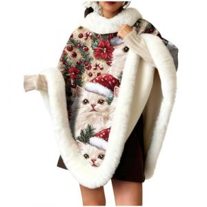 Cape De No&euml;l Pour Femmes,Manteau Cape Femme Chaud En Polaire Epaiss&eacute;,Veste En Velours San Manches Christmas,Costume De Cosplay Pour F&ecirc;te Carnaval,V&ecirc;tements De Maison &Agrave; Imprim&eacute; De No&euml;l Amusant (Wyongtao❖, neuf)