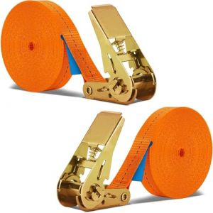 Anhoer Lot de 2 sangles d'arrimage avec verrou &agrave; cliquet - 10 m x 25 mm - Charge maximale : 1000 kg - Pour charge fixe - Pour voiture, diable, moto, bagages, camping, transport (Anhaner, neuf)
