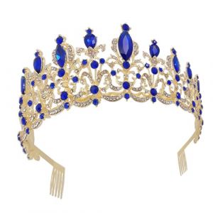 PAMINGONO 1 Pc couronne de bandeau en strass bandeau femme mari&eacute;e &eacute;l&eacute;gante casque de princesse Mariage robe soiree robe de soiree beau diad&egrave;me charmant diad&egrave;me de mari&eacute;e Alliage de zinc Blue (ndunk, neuf)