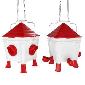 QWORK® Mangeoire et Abreuvoir Poules Automatique 6Kg/8,5L - Installation Facile et Anti-Gaspillage - avec Pieds Amovibles et Chaînes en Acier (shavinglikes, neuf)