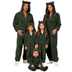 Pyjama en Peluche Famille 2025 Combinaison Pyjama d'ours avec Oreilles Zipp&eacute; Maison Chaud Jumpsuit Costume Famille Pyjamas Costume de Grenouill&egrave;re Couple Femme Homme Fille B&eacute;B&eacute; Gar&ccedil;on Automne Hiver (perfcreat, neuf)