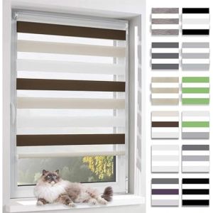 BelleMax Store Enrouleur Jour Nuit,Tissu Double,Rideau sans Per&ccedil;age,Translucide Occultant Protection Vie priv&eacute;e,pour Fen&ecirc;tre et Porte,(Largeur du Tissu 70 cm),Blanc-Beige-Marron,70l x 150L cm (Ominia, neuf)