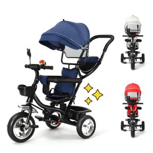 HUOLE Tricycle Bébé 4 en 1 Vélo Enfant avec Siège Réversible et Roues en Caoutchouc Silencieuses, Tricycle Pliable avec Pare-Soleil,pour Les Enfants de 1 à 5 Ans (Bleu (Hechheu, neuf)