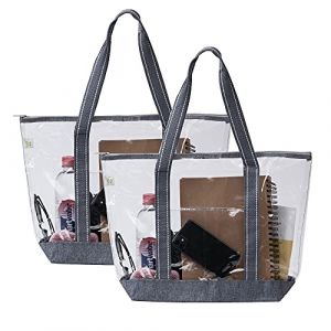 VENO Lot de 2 Sac Transparent avec fermeture éclair et poche frontale, Sac fourre-tout en PVC, Sac de plage pour Voyage, Shopping, Sport et Travail (Lot de 2, Gris) (VENO LLC, neuf)
