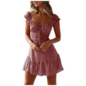 Générique Robe Chic Femme Polka Dot Robe d'été Sexy Mini Robe plissée à Manches d'été Robe à Encolure imprimée pour Femmes Robe pour Femmes Jupe Longue (Mengha (7-15 jours de livraison), neuf)