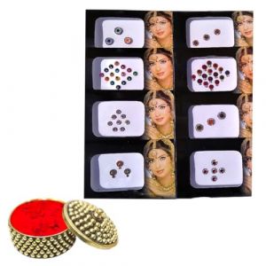 KULIA® Lot de 6 autocollants de tatouages ​​de morts-vivants à pois ronds en cristal ethnique autocollants de tatouages ​​Tikka Bollywood fête front bijoux tendance bijoux pour le visage (DIVINE TIZARAT, neuf)