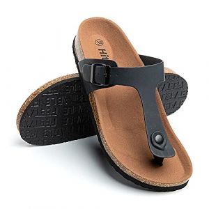 Hitmars Sandale Femme Tong Bout Ouvert Confort Mules Été Plates Chaussure et Nu-Pieds Boucle Sabots Noir Marron Bleu Or Léopard Argent Transparent Sandales Taille 36-43 EU Noir 37 (Free Mobile OU, neuf)