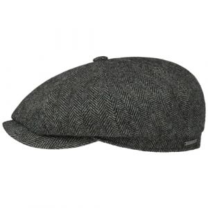 Stetson Hatteras Classic Wool Casquette à visière plate pour homme avec doublure en coton - Casquette à chevrons - Casquette pour homme - Automne/hiver - Casquette d'hiver, gris/noir, 59 (Rockhats - Spécialiste des chapeaux et casquettes, neuf)