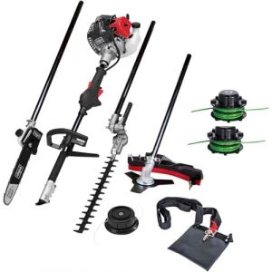 Scheppach Débroussailleuse Thermique MFH5200-4P | Rotofil | Moteur 2T de 51,7cm3 | 4en1 Débroussailleuse, Coupe-Bordure, Taille-Haie, Elagueuse | Attache Rapide et Sangle (MFH5200-4P avec 2 bobines) (Practixx Germany, neuf)