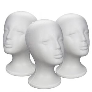 Nhujevkom Lot de 3 têtes de mannequin féminines en polystyrène, support de perruque en polystyrène, support de perruque, mannequin pour chapeaux, perruques et lunettes de soleil (shiyents, neuf)