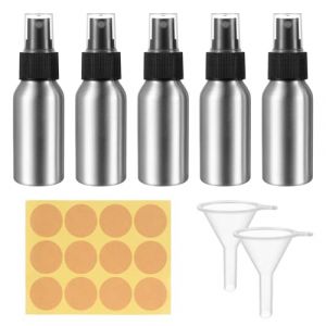 qxayxa 5 Pi&egrave;ces Flacon Spray Vide, 50ml Flacon Vaporisateur en Aluminium, Bouteille de Voyage Pompe Vide pour Huiles Essentielles Liquides Cosm&eacute;tiques, avec 2 Entonnoirs, 1 Autocollant (qxayxa, neuf)