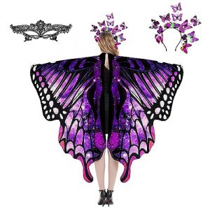 plainshe Lot de 3 ailes de papillon, ailes de f&eacute;e, pour adulte, costume de papillon, violet, costume d'Halloween pour femme (#034) (plainshe, neuf)
