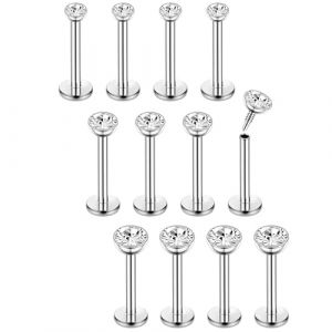 Chriscoco 16G 12Pcs Piercing Nez Acier Chirurgical Piercing Nez Oreile Labret Helix Cartilage Tragus Piercing 8mm pour Femmes Hommes Argent (TOIMOI JEWELRY, neuf)