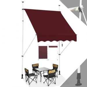 RELAX4LIFE Store Banne Manuel sans Perçage, Auvent Balcon Rétractable avec Manivelle, Tissu Oxford Anti-UV Imperméable, Hauteur Réglable 2-3 M, Store Banne pour Porte Fenêtre (Bordeaux,150 X 125 cm) (RELAX4LIFE, neuf)