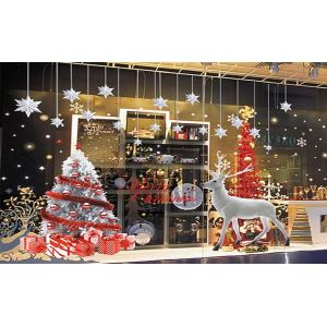 YULOONG Noël Fenêtres Statiques Autocollants S'accroche Amovible Vinyle Père Noël Arbre De Noël Bonhomme De Neige Flocon De Neige Cerf DIY Mur Fenêtre Porte Murale Vitrine Decal Autocollant (YU LOONG, neuf)