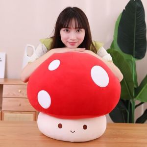 SNOWOLF 60 cm en peluche champignon 3D doux Coussin Kawaii Squishy Poup&eacute;e rembourr&eacute;e Cadeau No&euml;l Saint-Valentin f&ecirc;te (rouge) (SNOWOLF Store, neuf)