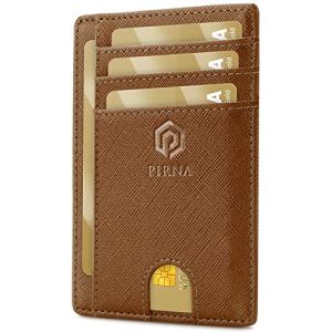 Porte Carte Bancaire Fin et Petit, Portefeuille pour Hommes et Femmes avec Pochette d'Argent & Bo&icirc;te-Cadeau, Porte-Cartes de Cr&eacute;dit RFID, Porte Carte Bancaire Anti Piratage pour Homme - Marron Caramel (PIRNA, neuf)